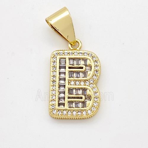 Copper Pendant Pave Zirconia Letter-B Gold Plated