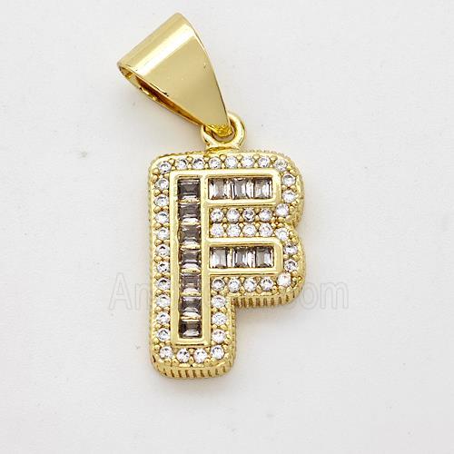 Copper Pendant Pave Zirconia Letter-F Gold Plated