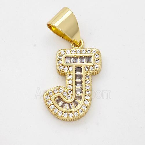 Copper Pendant Pave Zirconia Letter-J Gold Plated