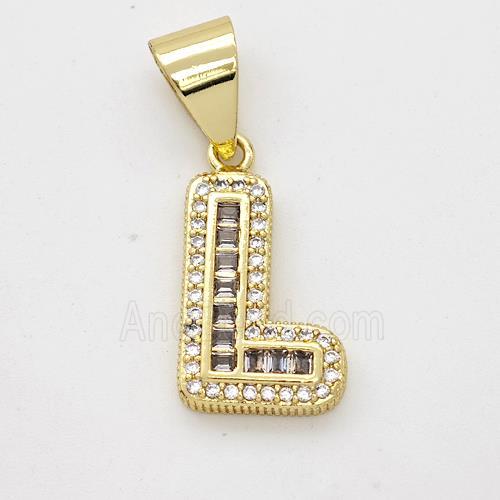 Copper Pendant Pave Zirconia Letter-L Gold Plated