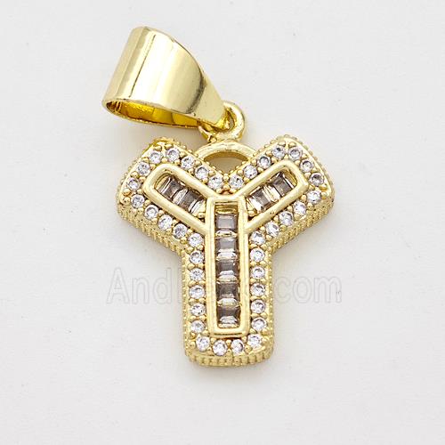 Copper Pendant Pave Zirconia Letter-Y Gold Plated