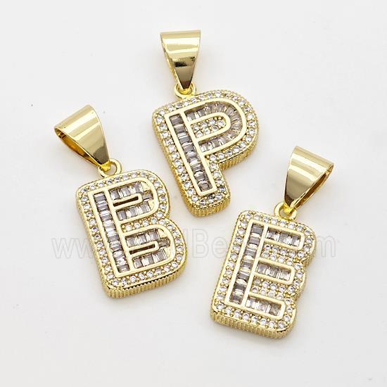 Copper Alphabet Pendant Pave Zirconia Mix Letters Gold Plated