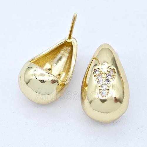 Copper Teardrop Stud Earring Pave Zirconia Letter-Y Gold Plated