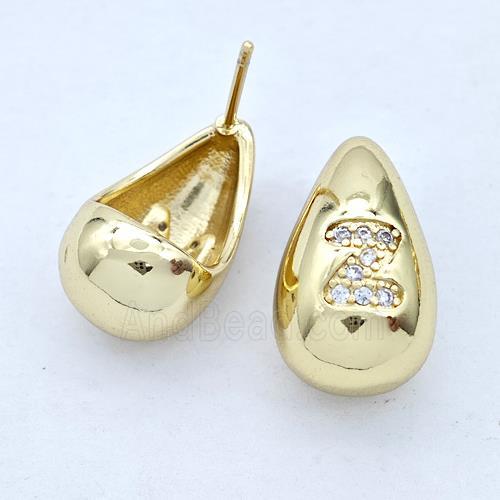 Copper Teardrop Stud Earring Pave Zirconia Letter-Z Gold Plated