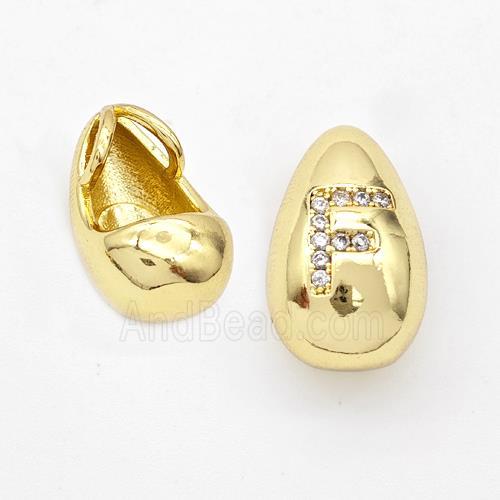 Copper Teardrop Pendant Pave Zirconia Letter-F Gold Plated