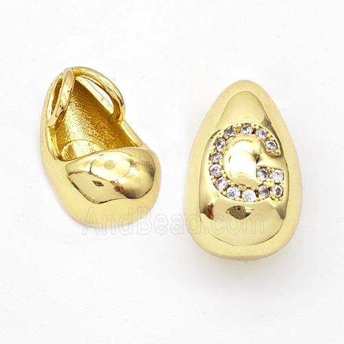 Copper Teardrop Pendant Pave Zirconia Letter-G Gold Plated