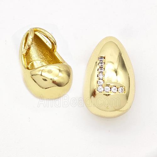 Copper Teardrop Pendant Pave Zirconia Letter-L Gold Plated