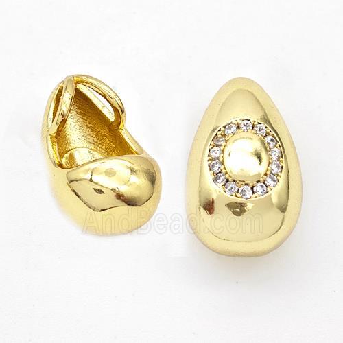 Copper Teardrop Pendant Pave Zirconia Letter-O Gold Plated