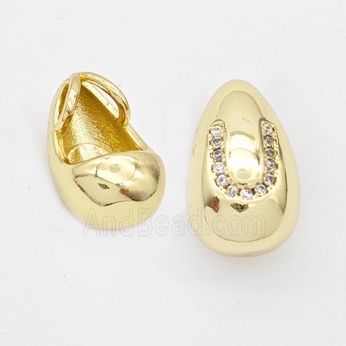 Copper Teardrop Pendant Pave Zirconia Letter-U Gold Plated