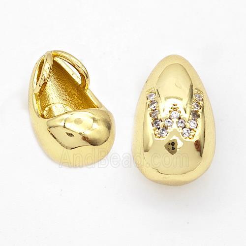 Copper Teardrop Pendant Pave Zirconia Letter-W Gold Plated