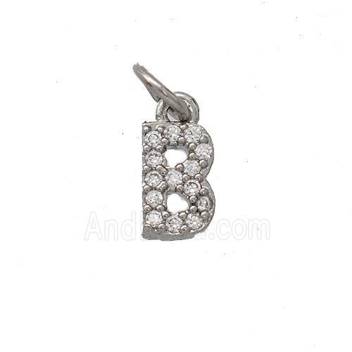 Copper Pendant Pave Zirconia Letter-B Platinum Plated