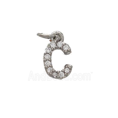 Copper Pendant Pave Zirconia Letter-C Platinum Plated
