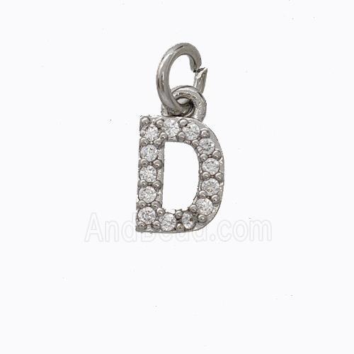Copper Pendant Pave Zirconia Letter-D Platinum Plated