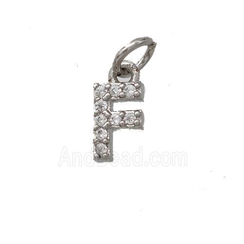 Copper Pendant Pave Zirconia Letter-F Platinum Plated