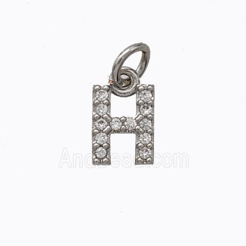 Copper Pendant Pave Zirconia Letter-H Platinum Plated
