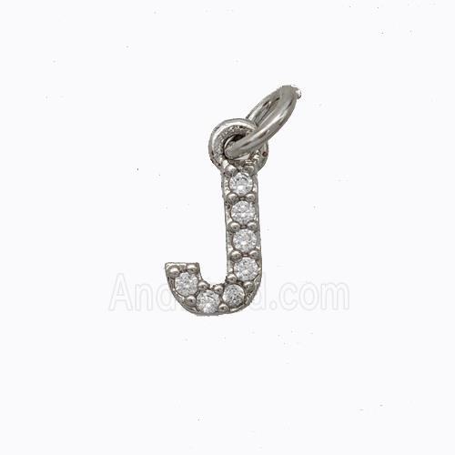 Copper Pendant Pave Zirconia Letter-J Platinum Plated