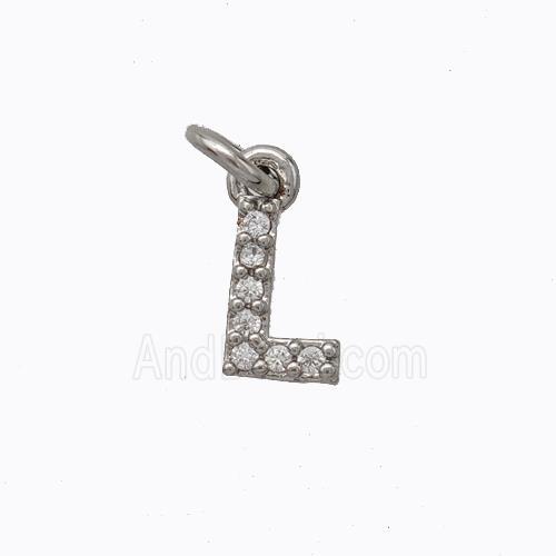 Copper Pendant Pave Zirconia Letter-L Platinum Plated