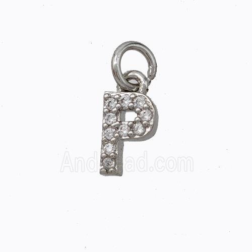 Copper Pendant Pave Zirconia Letter-P Platinum Plated