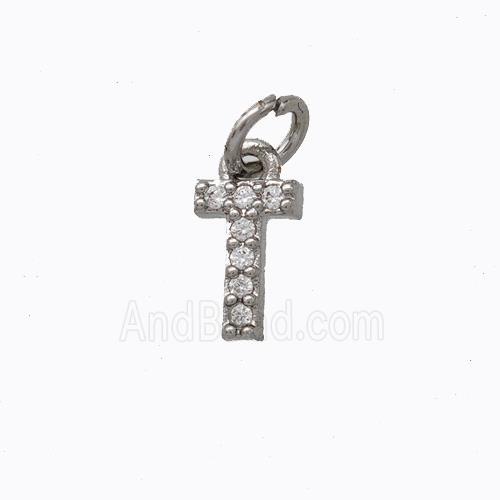 Copper Pendant Pave Zirconia Letter-T Platinum Plated
