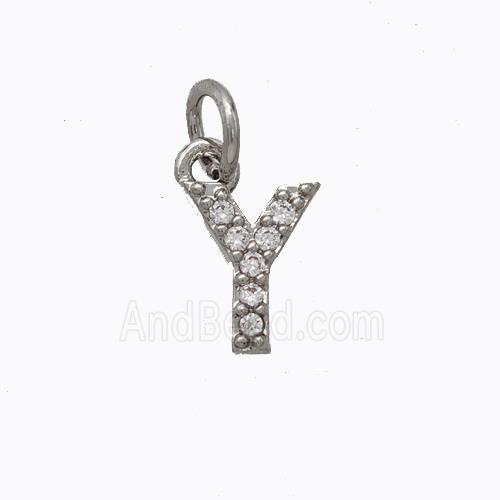Copper Pendant Pave Zirconia Letter-Y Platinum Plated