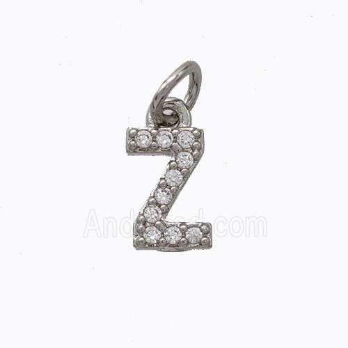 Copper Pendant Pave Zirconia Letter-Z Platinum Plated