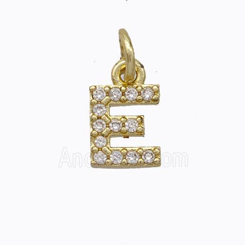 Copper Pendant Pave Zirconia Letter-E Gold Plated