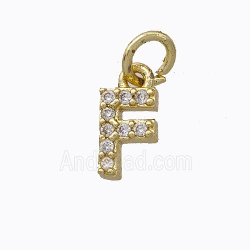 Copper Pendant Pave Zirconia Letter-F Gold Plated