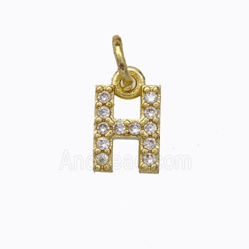Copper Pendant Pave Zirconia Letter-H Gold Plated