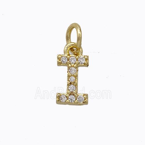 Copper Pendant Pave Zirconia Letter-I Gold Plated