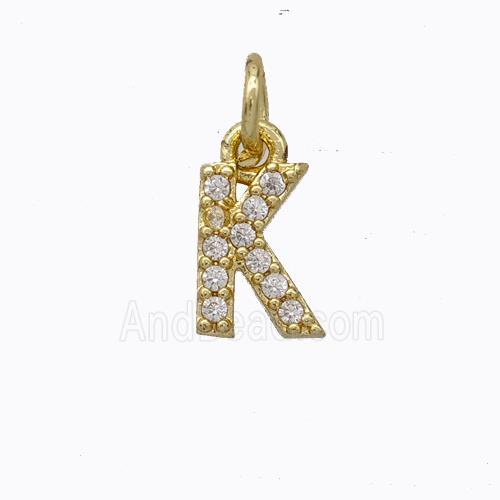 Copper Pendant Pave Zirconia Letter-K Gold Plated
