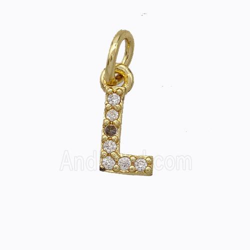 Copper Pendant Pave Zirconia Letter-L Gold Plated