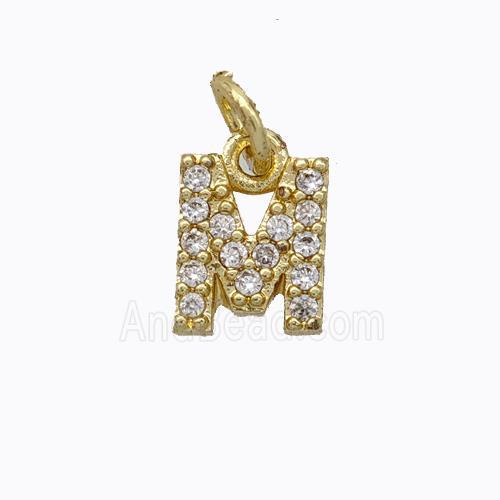 Copper Pendant Pave Zirconia Letter-M Gold Plated