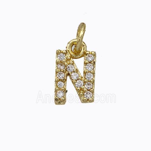 Copper Pendant Pave Zirconia Letter-N Gold Plated