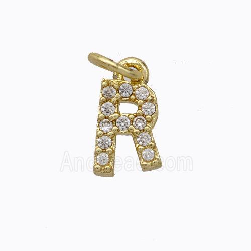 Copper Pendant Pave Zirconia Letter-R Gold Plated