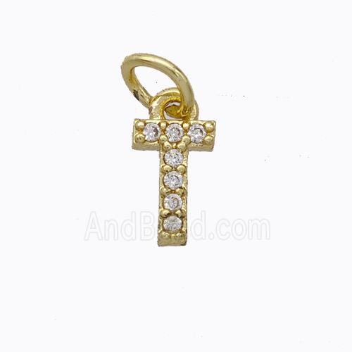 Copper Pendant Pave Zirconia Letter-T Gold Plated