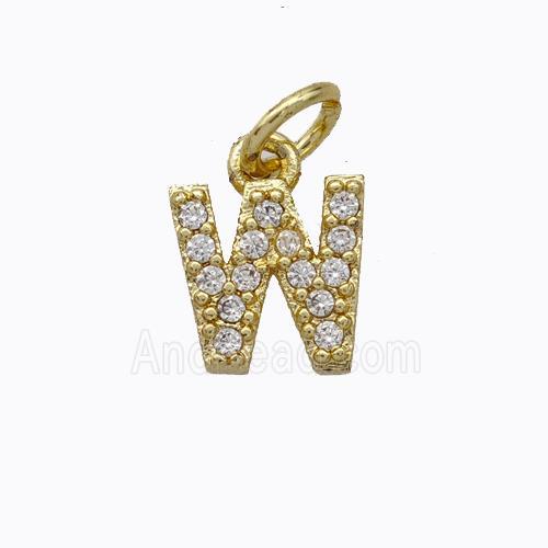 Copper Pendant Pave Zirconia Letter-W Gold Plated