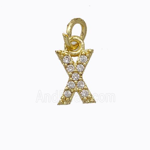 Copper Pendant Pave Zirconia Letter-X Gold Plated