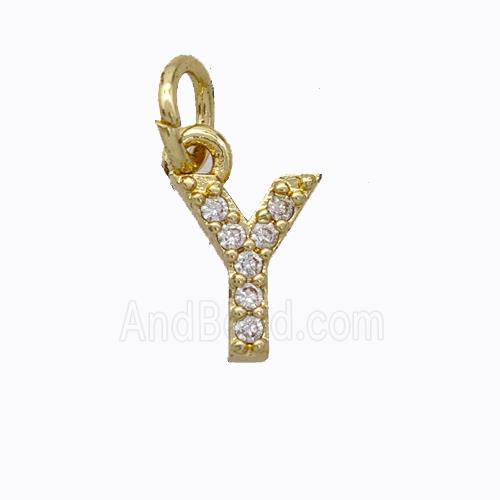 Copper Pendant Pave Zirconia Letter-Y Gold Plated