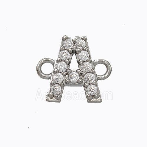 Copper Connector Pave Zirconia Letter-A Platinum Plated