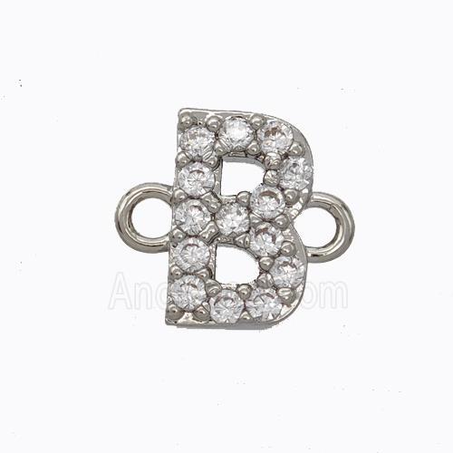 Copper Connector Pave Zirconia Letter-B Platinum Plated