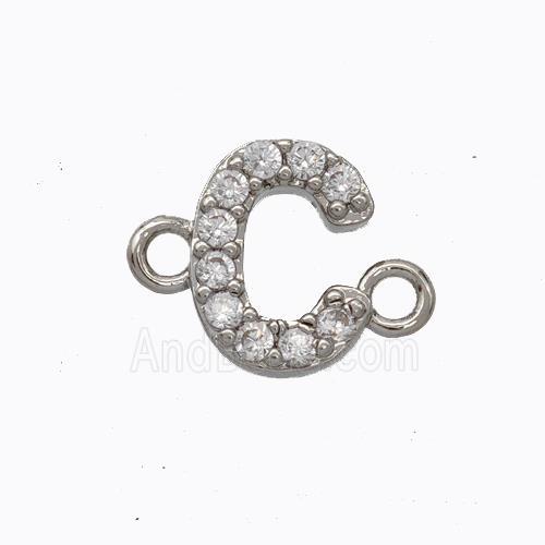 Copper Connector Pave Zirconia Letter-C Platinum Plated