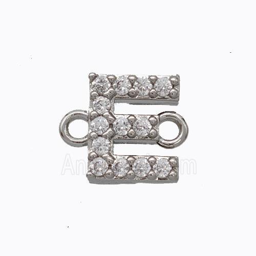 Copper Connector Pave Zirconia Letter-E Platinum Plated