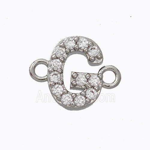Copper Connector Pave Zirconia Letter-G Platinum Plated