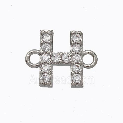 Copper Connector Pave Zirconia Letter-H Platinum Plated