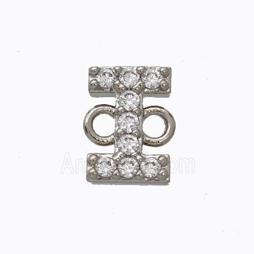 Copper Connector Pave Zirconia Letter-I Platinum Plated