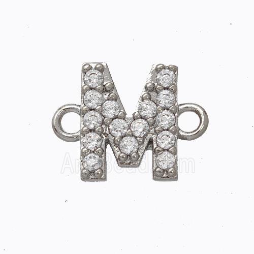 Copper Connector Pave Zirconia Letter-M Platinum Plated
