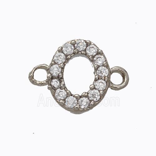 Copper Connector Pave Zirconia Letter-O Platinum Plated