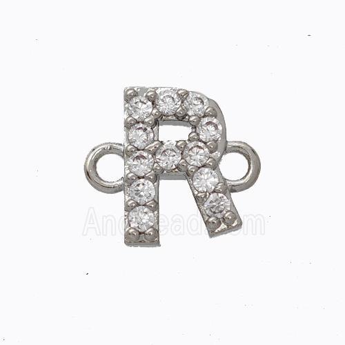 Copper Connector Pave Zirconia Letter-R Platinum Plated