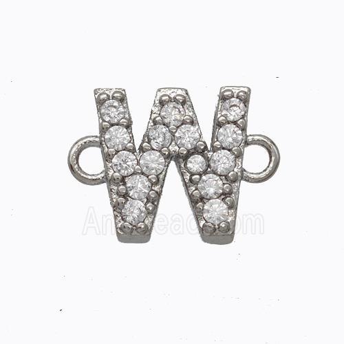 Copper Connector Pave Zirconia Letter-W Platinum Plated