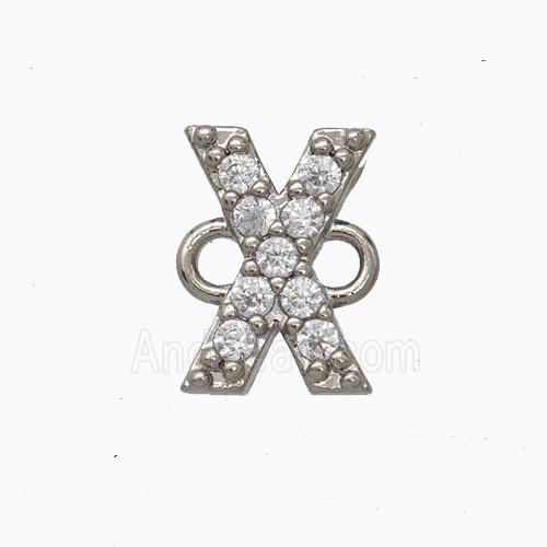 Copper Connector Pave Zirconia Letter-X Platinum Plated